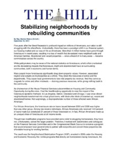 Stabilizing neighborhoods by rebuilding communities (2013)