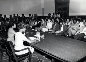 Rep. Shirley Chisholm (D-NY) and Muriel Morrissey at the CBC Weekend Education Braintrust