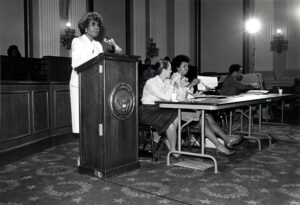 Rep. Shirley Chisholm (D-NY) speaking at the CBC Weekend Education Braintrust