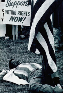 Voting Rights Poster and Man on Grass