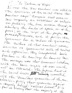 Handwritten draft of speech “In defense of rights”