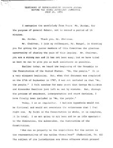 Testimony of Representative Barbara Jordan before the House Judiciary Committee