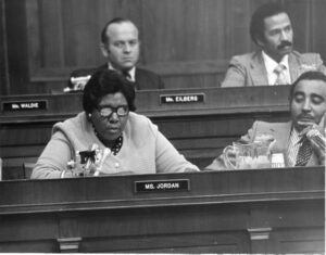 Rep. Barbara Jordan (D-TX) at Watergate Hearing with Rep. John Conyers Jr., Rep. Charles Rangel and Rep. Joshua Eilberg (D-PA)