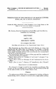 Designation of the birthday of Martin Luther King Jr., as a legal holiday : report together with minority vies to accompany H.R. 5461