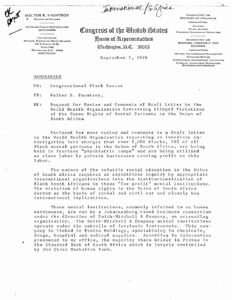 Letter from Del. Walter Fauntroy (D-DC) to CBC members regarding letters to the Secretary of State and Director General of the World Health Organization