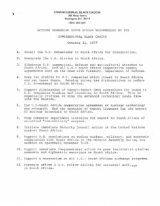 Actions regarding South Africa recommended by the Congressional Black Caucus