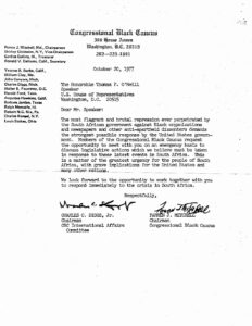 Letter from the Congressional Black Caucus to Rep. Tip O’Neill (D-MA), Speaker of the House, requesting a meeting