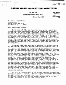 Letter from Pan African Liberation Committee to Charles Diggs