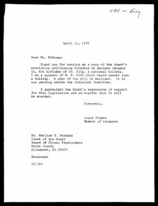 Letter from Congressman Louis Stokes to Matilda McGowan