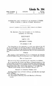 Designate the birthday of Martin Luther King, Junior, a legal public holiday : report together with minority views to accompany S. 25