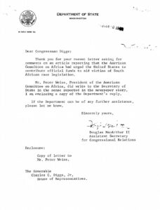 Letter from Douglas MacArthur, II of the State Dept. to Charles Diggs.