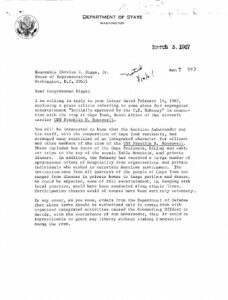 Letter from Douglas MacArthur, II of the State Dept. to Charles Diggs.