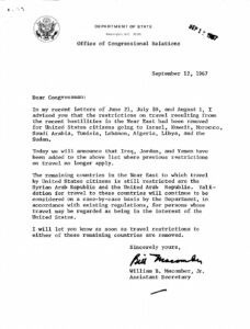 Letter from William B. Macomber, Assistant Secretary for Congressional Relations at the State Dept., to Charles Diggs