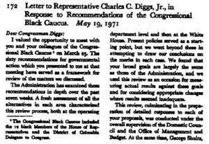 President Nixon’s Letter to Rep. Charles Diggs Jr., in Response to Recommendations of the Congresional Black Caucus