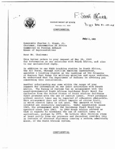 Letter from William B. Macomber, Assistant Secretary for Congressional Relations at the State Dept., to Charles Diggs