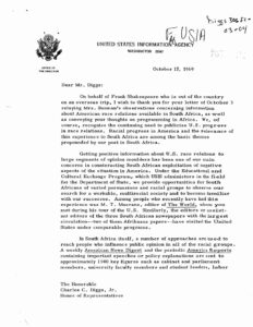 Letter from Henry Loomis, acting Director of USIA, to Charles Diggs