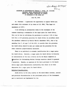 Statement of  Diggs before the Senate Committee on Finance on Extension of Sugar Act