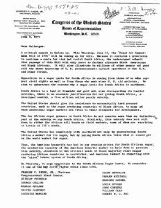 Letter from Charles Diggs to his Colleagues regarding the Sugar Act Amendment