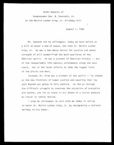 Draft remarks of congressman Geo. W. Crockett Jr. on the Martin Luther King Jr. birthday bill