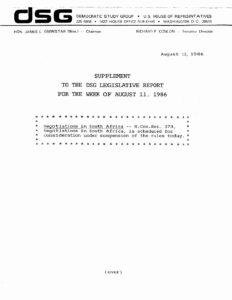 Supplement to the DSG Legislative Report for the week of August 11, 1986