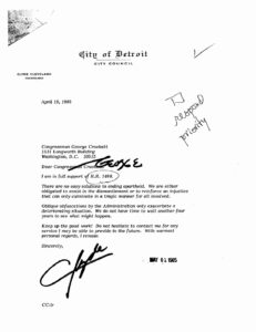 Letter from Clyde Cleveland, Detroit City Council, to George Crockett regarding South Africa