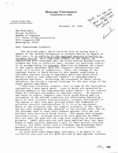 Letter from Ron Walters, Howard University Dept. of Political Science, to George Crockett regarding South African analysis