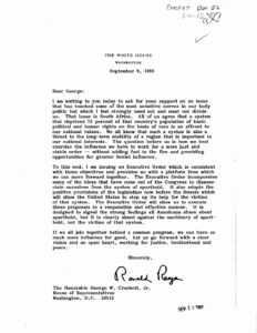 Letter from President Ronald Reagan to George Crockett regarding Executive Order on South Africa