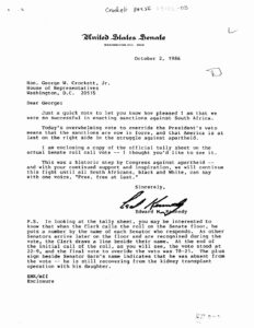 Letter from Edward Kennedy to George W. Crockett on October 2, 1986