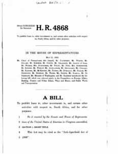 H.R. 4868, a bill too prohibit loans to, and investments in South Africa