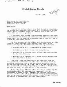 Letter from Edward Kennedy to George W. Crockett on July 8, 1986