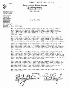 Letter from Mickey Leland and Charles Rangel on July 24, 1986