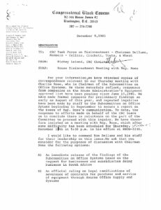 Memo from the Congressional Black Caucus to the CBC Task Force on Divestment regarding the House divestment meeting with Charlie Rose