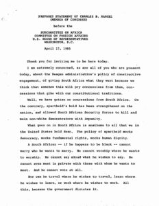 Testimony of Charles Rangel before the Subcommittee on Africa