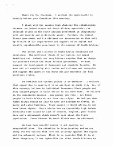 Testimony of Ron Dellums before the Subcommittee on South Africa