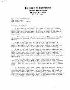 Letter from George Crockett to President Ronald Regan regarding South Africa