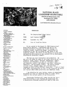 Memo from Lezli Baskerville, Executive Director of the National Black Leadership Roundtable, to the Congressional Black Caucus regarding the Rainbow Coalition’s “Sojourn for Truth”